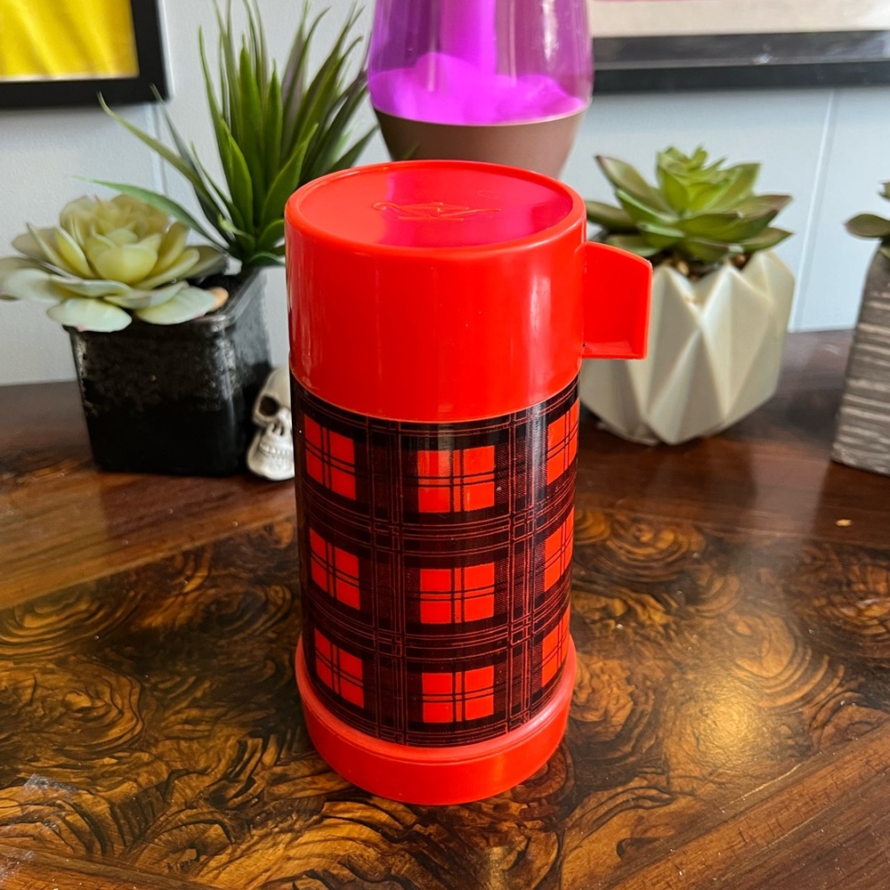 Vintage red and black plaid Aladdin thermos